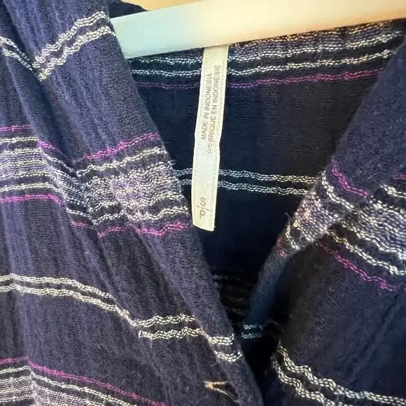 Free People Navy Striped Rolling‎ Clouds Hooded Top Beachy Lightweight - Picture 5 of 6